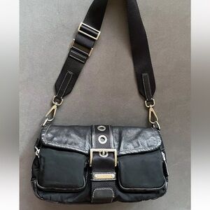 PRADA Belt Buckle Shoulder Bag Handbag - Black Nylon Leather Women Italy